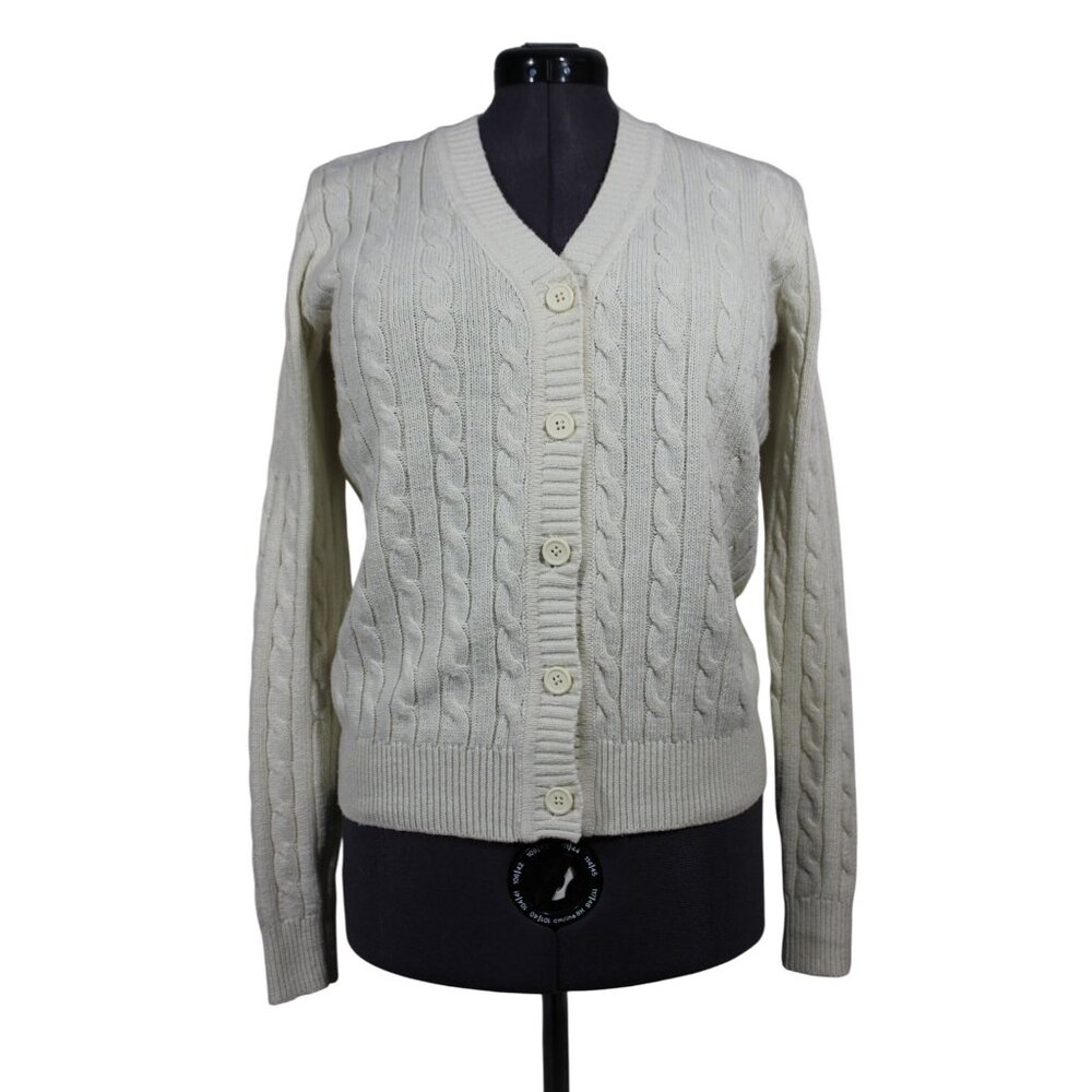 J. Galt women's wool blend cable knit v-neck button front long sleeve cardigan